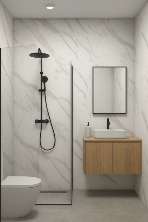 Abstract Black & Gold Marble Wall Panel – 2400x1000x10mm