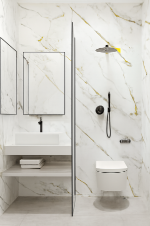 Abstract Black & Gold Marble Wall Panel – 2400x1000x10mm